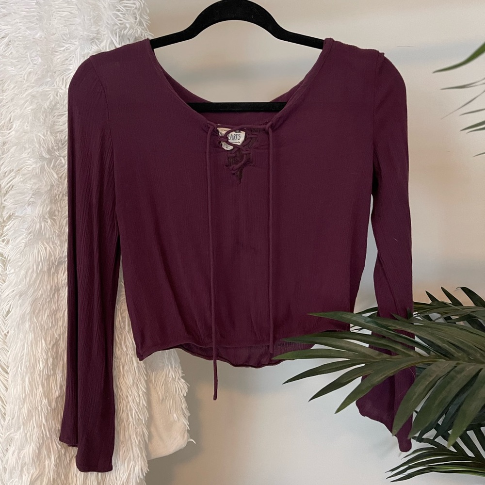 LA Hearts Maroon Criss-Cross Neckline Top